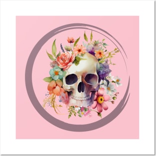 Skull flowers tshirt Posters and Art